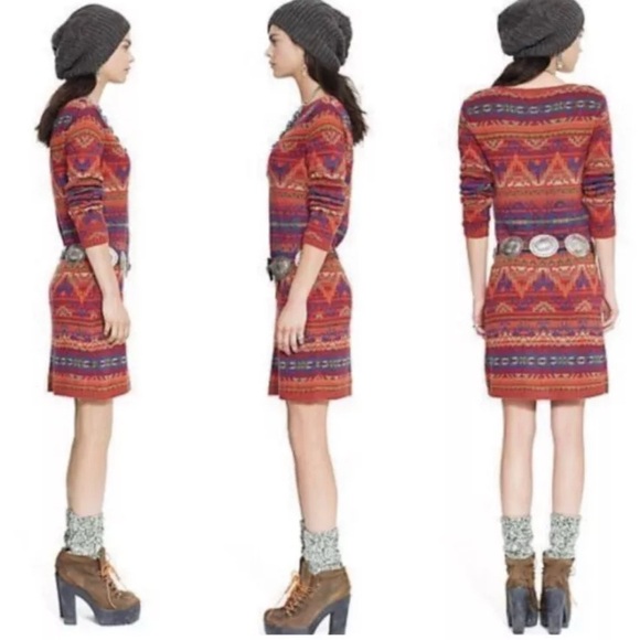 Ralph Lauren Beacon Sweater Dress Linen Cotton Silk Southwest Aztec Size M - Picture 1 of 3